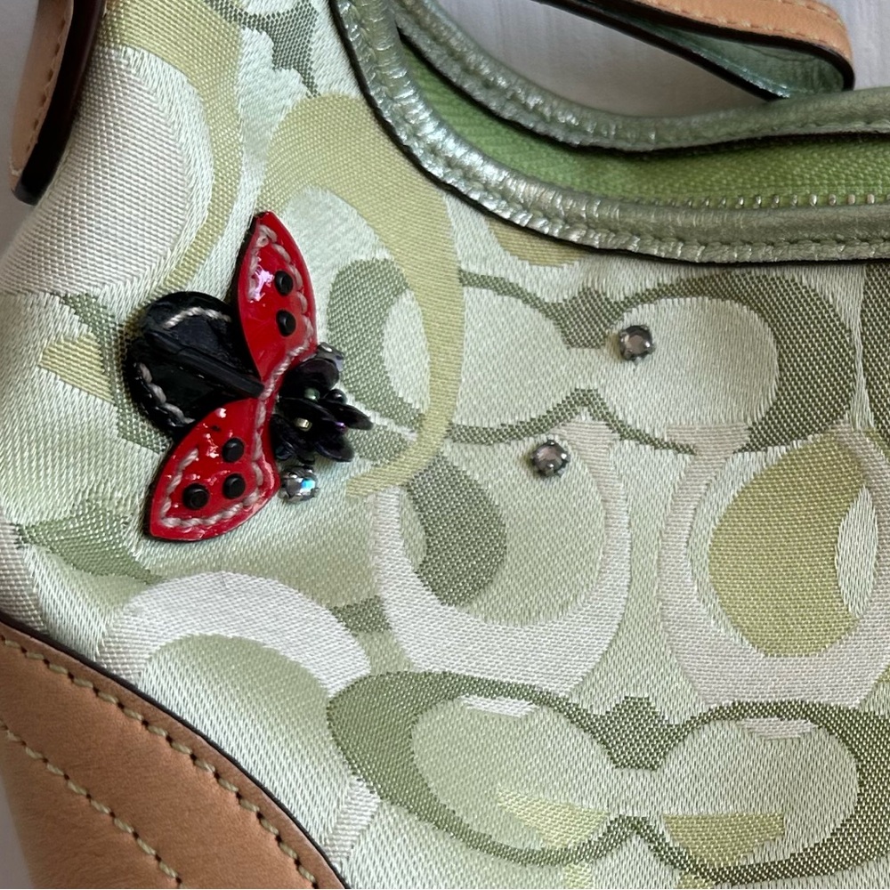Coach Green and Tan Lady Bug Mini Bag with Scarf - Picture 3 of 9